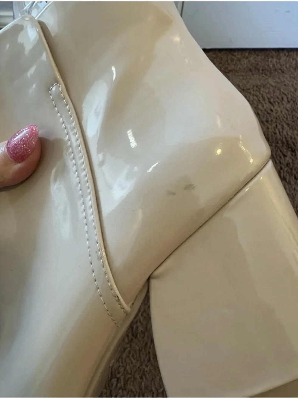 Divided by H&M Ankle Boots Beige Patent Faux Leather Block Heel 8 39 NEW - Picture 12 of 12